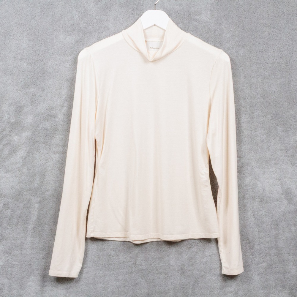 REFORMATION Turtleneck Top‎ Soft Tencel Cream Minimalist Essential Basic Sz L